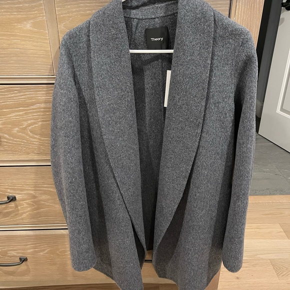 NWT - THEORY Gray Melange Sileena Shawl Collar Jacket Wool Cashmere Coat - Picture 2 of 7